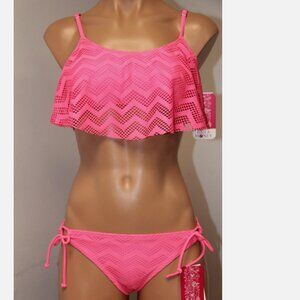 NWT Hula Honey Swimsuit Bikini 2 piece set Sz M Crochet Pink